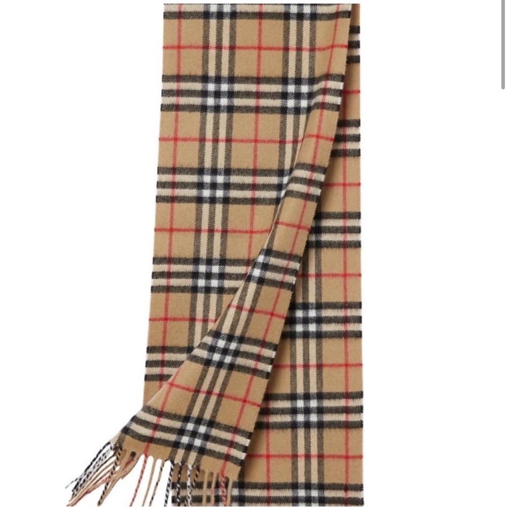 Burberry Tan and Red Check Scarf